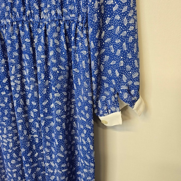 Vintage Womens Blue White Print Dress Sun Dress Casual Day Dress‎ 16W - Picture 5 of 8